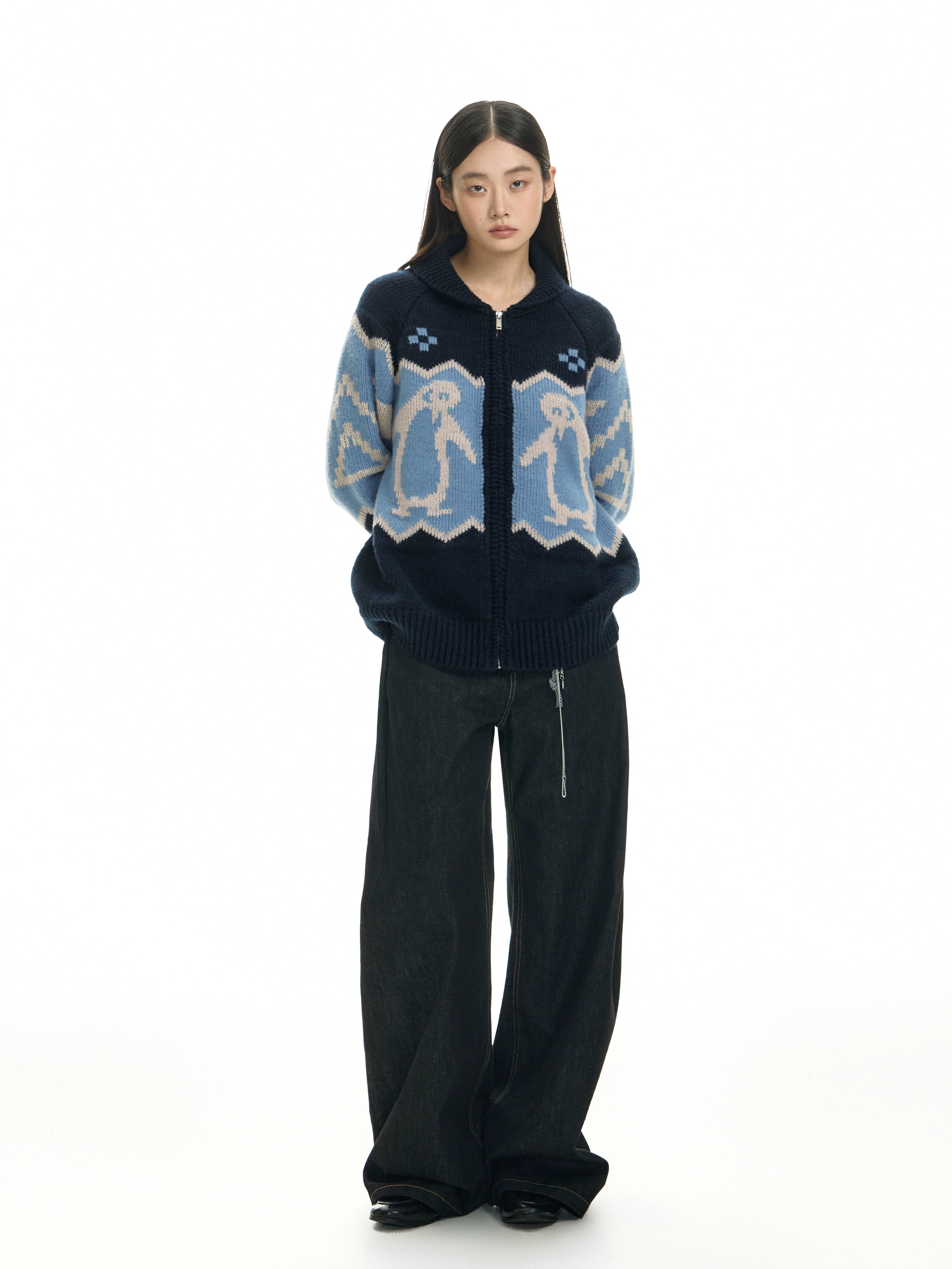 TGNS Contrasting Sweater Cardigan Jacket