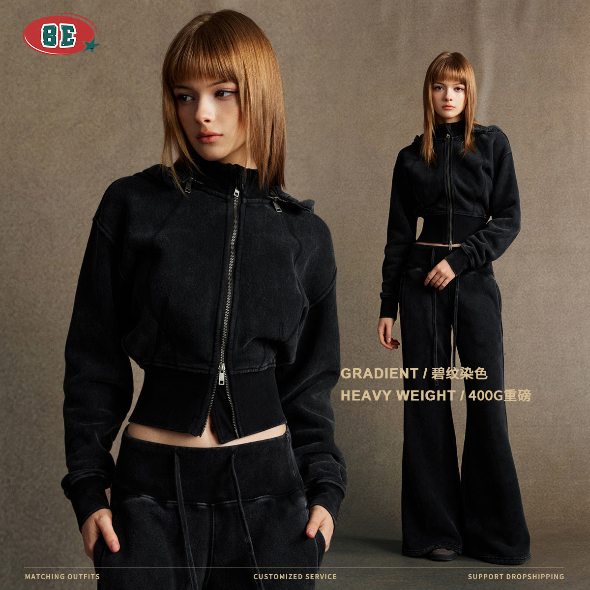 BE Retro Short Waist Zipper Jacket