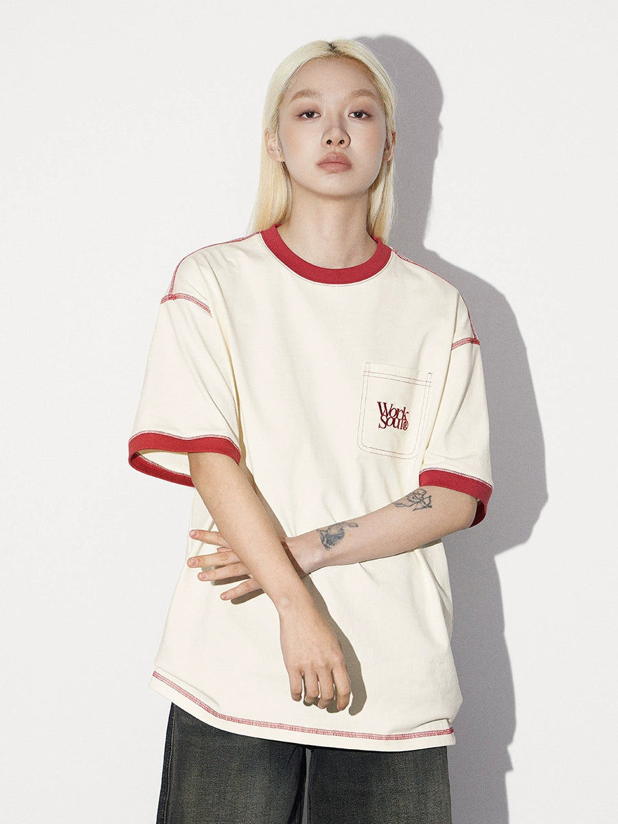 NICEBAD Contrast Color Loose Loose Loose Mouth Pocket Tee