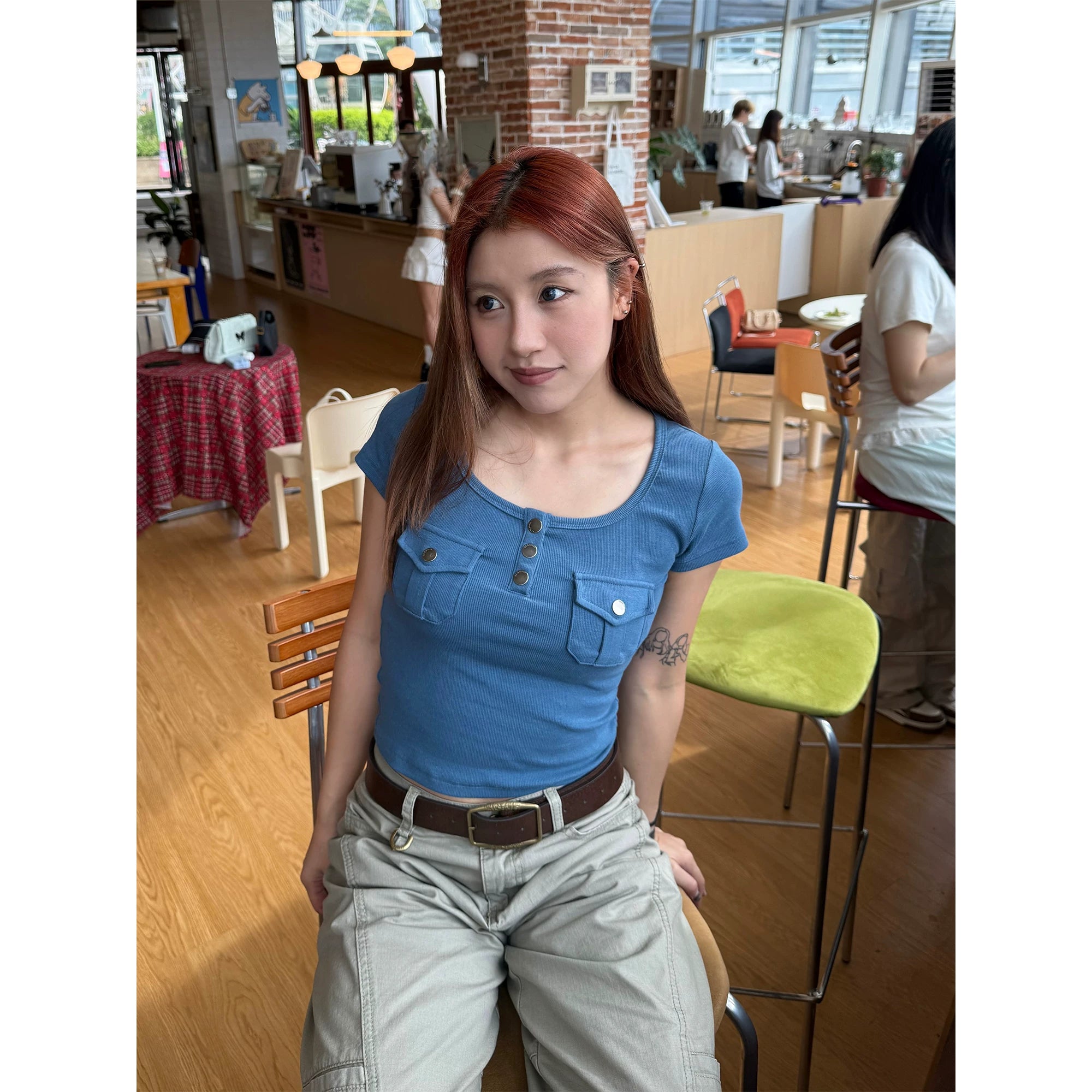 CCYE Retro Front Shoulder Slim U Neck Tee