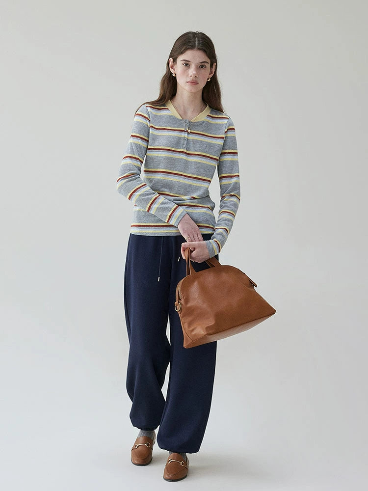 VOOE Contrasting Stripes Loose Casual Long Sleeves