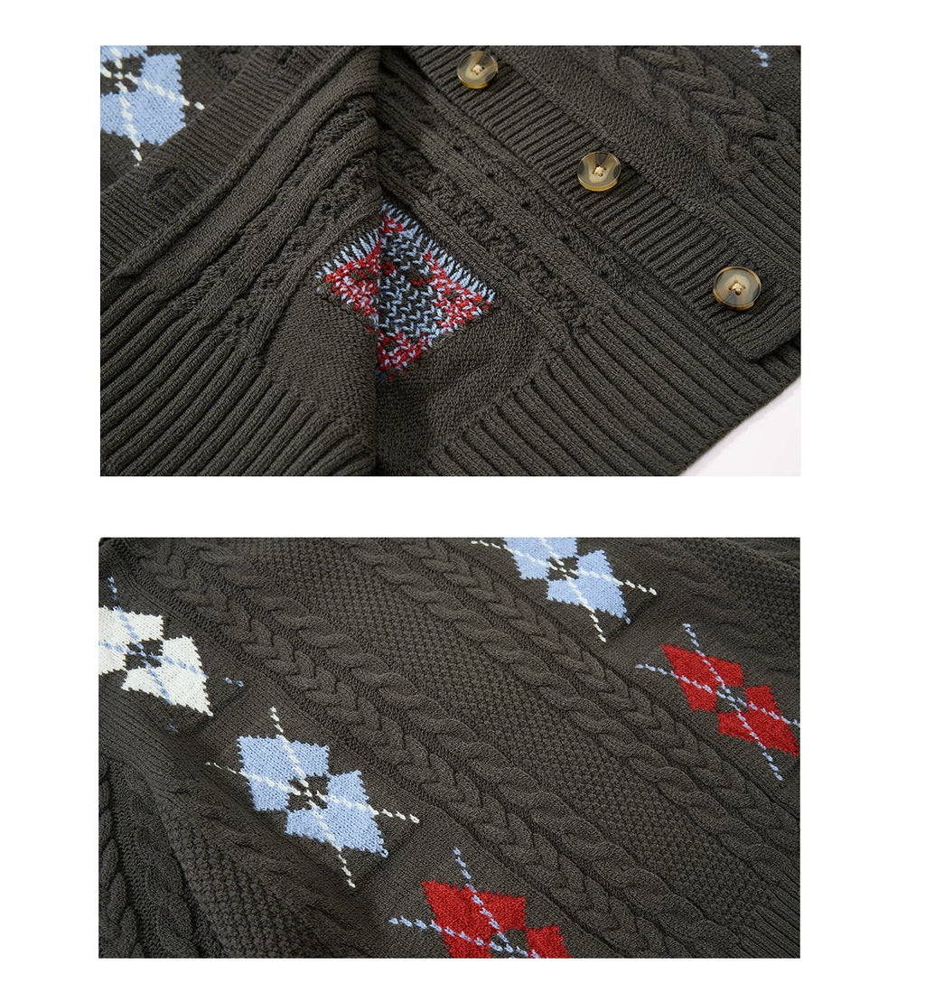 Sameuoo Rhombus Twist Knitted Sweater