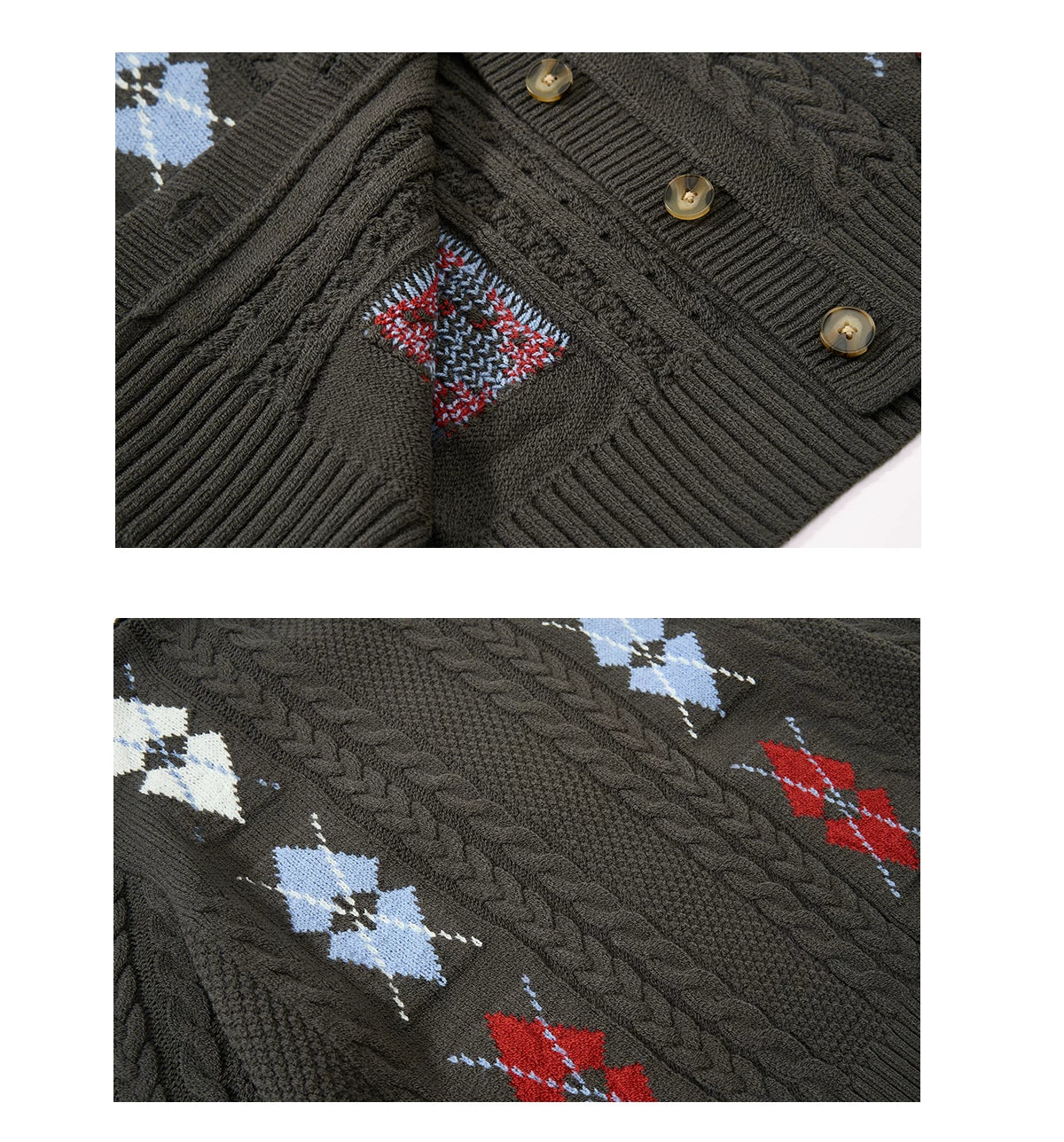Sameuoo Rhombus Twist Knitted Sweater