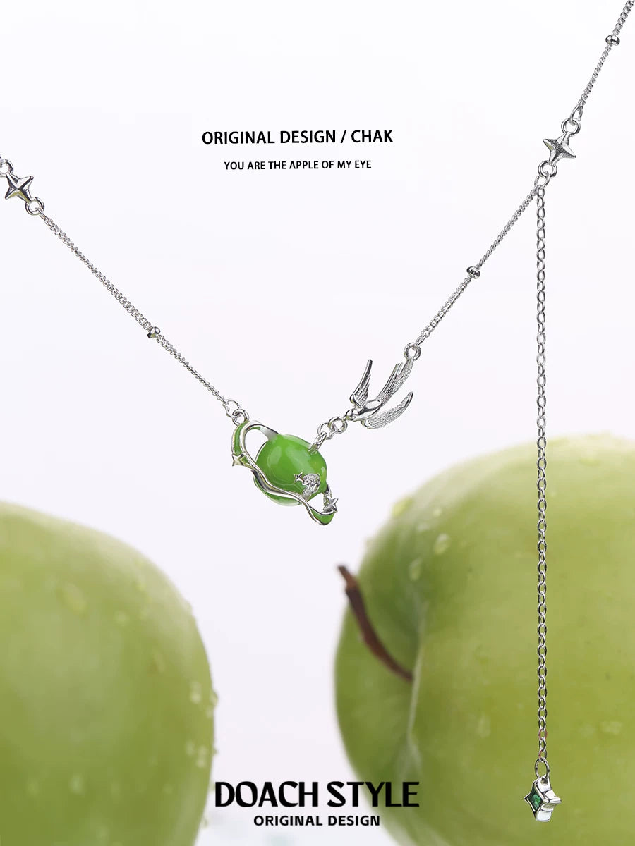 DOACH 925 Sterling Silver Apple Bird Necklace