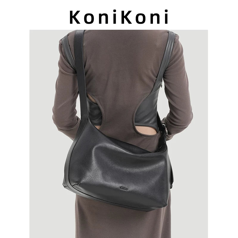 KoniKoni Leather Large Capacity Messenger Bag