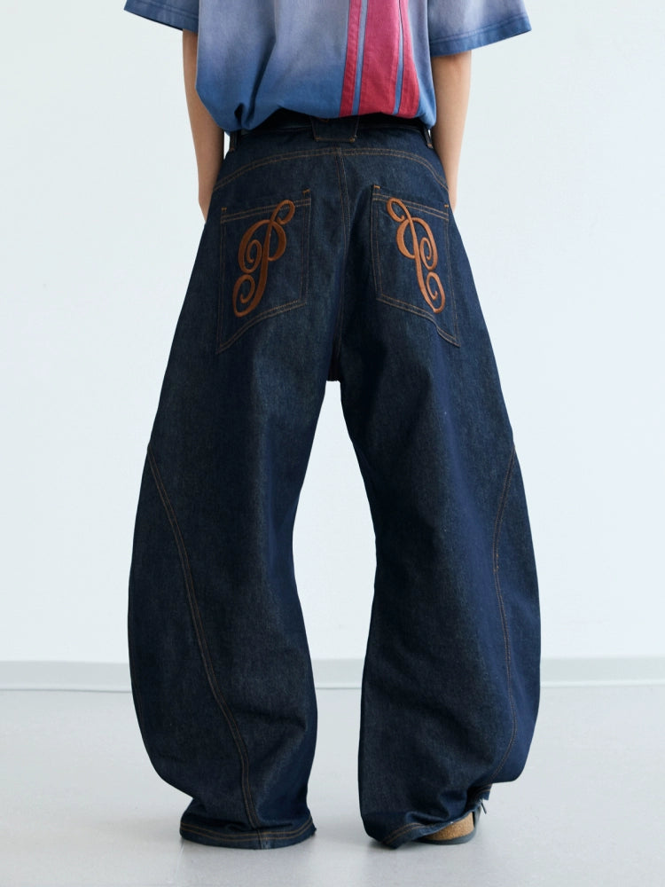 PEOPLESENSE original cow denim deconstruction open line wide-leg jeans retro pendant baggy scimitar pants