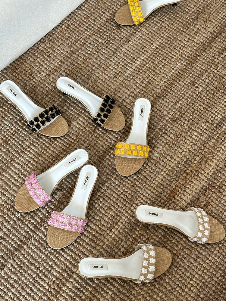 ENNUI Simple and Comfortable One-word Strap Low-heeled Small-heeled Slippers