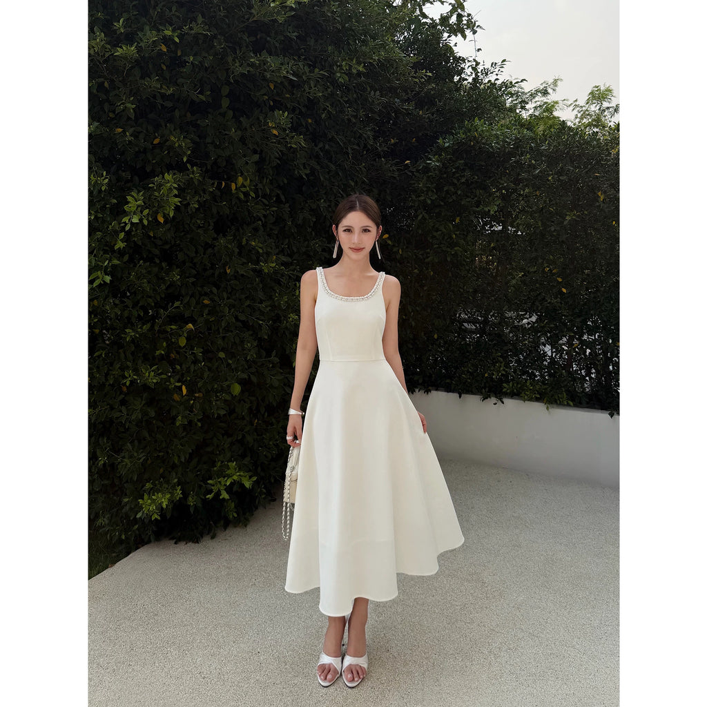 NEVA HU Beaded Temperament Suspender Dress