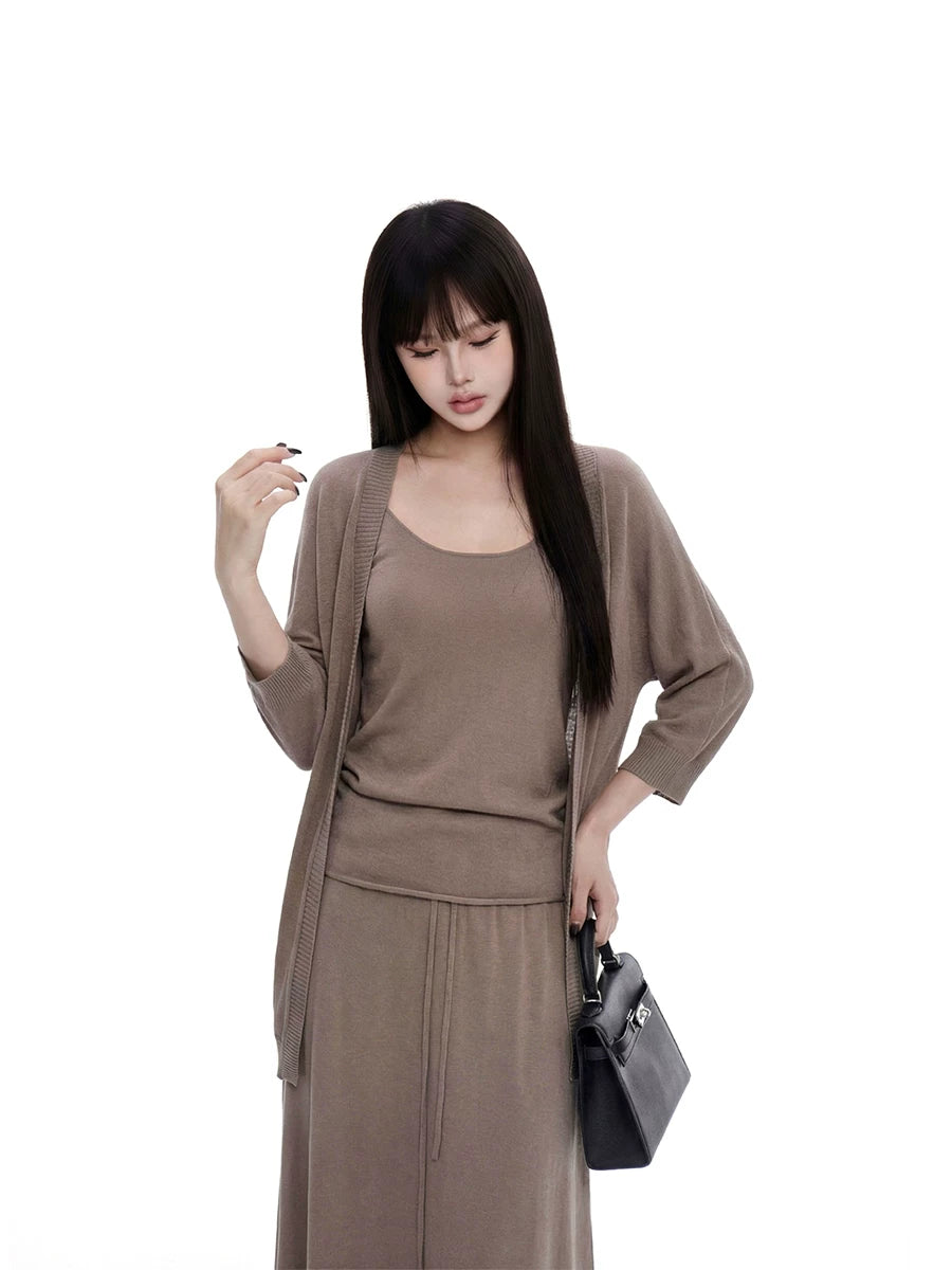 WITHMIN Waist Sling Vest Long Sleeve Cardigan Set