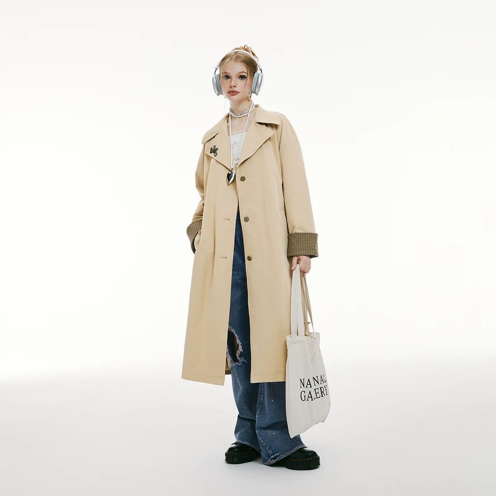 Imone Retro Lapel Splicing Trench Coat Women's Coat