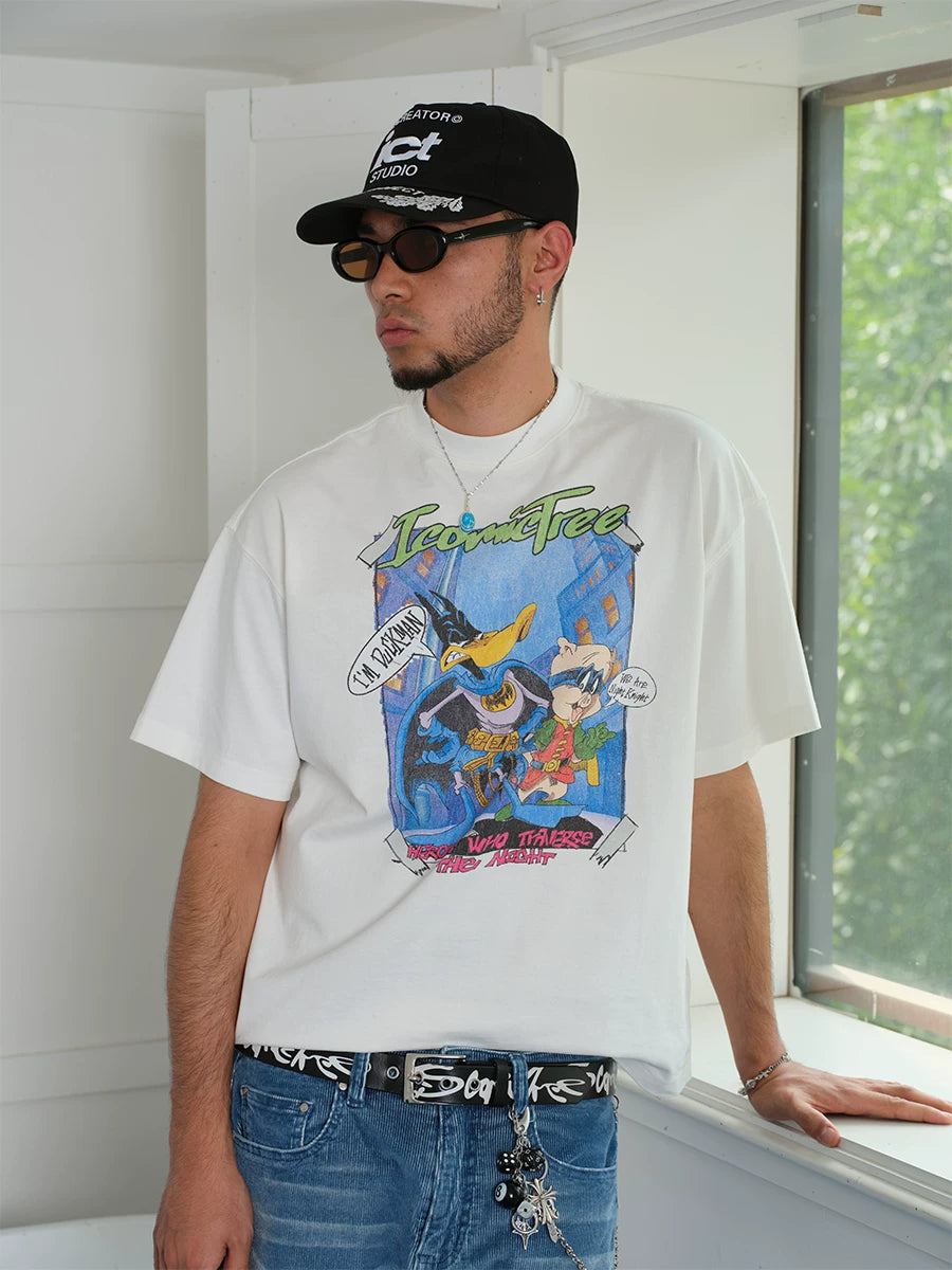ComicTree Cartoon Print Crew Neck Casual Versatile Tee