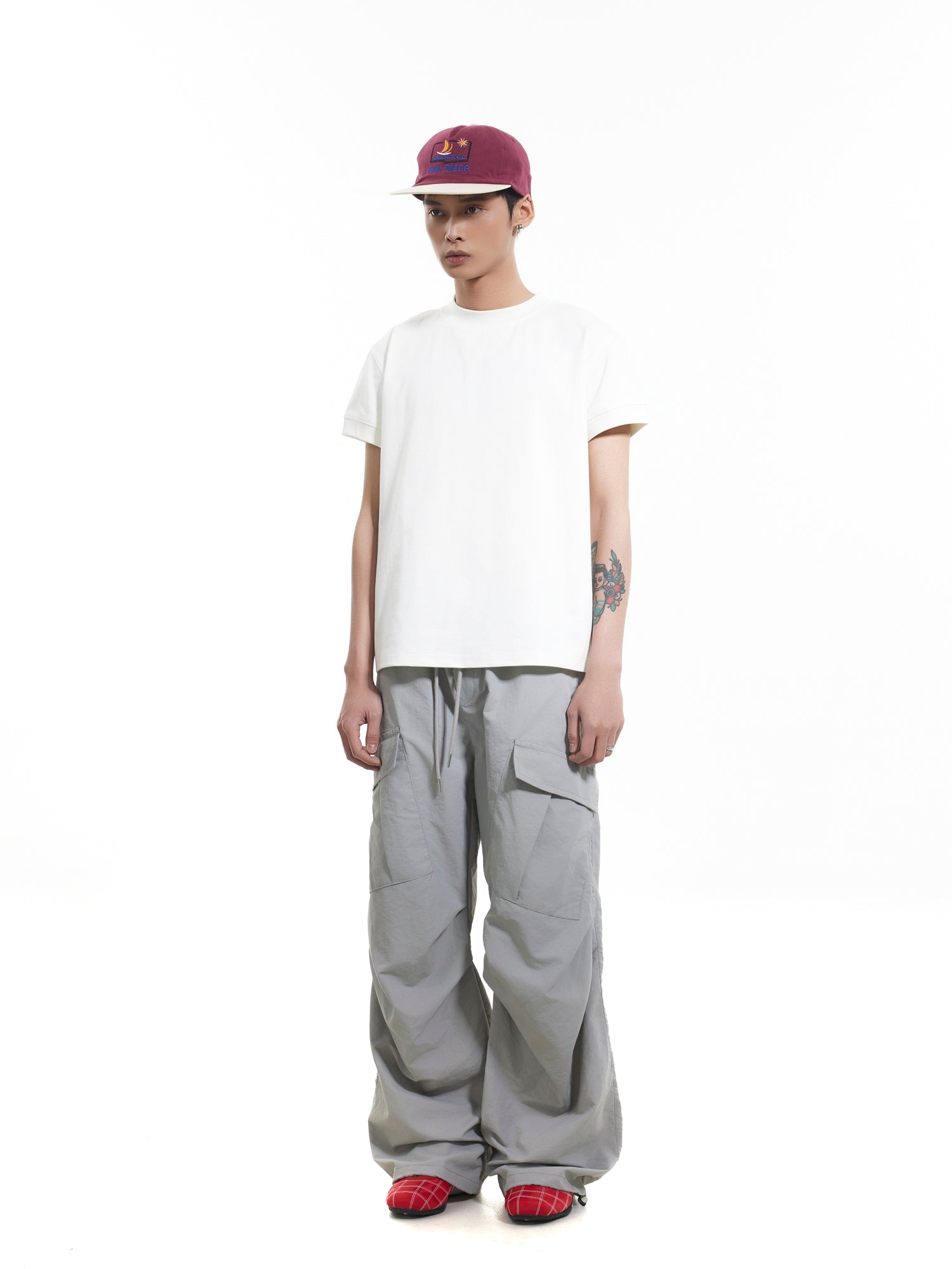 BTSG Pleated Drawstring Multi-Pocket Nylon Paratrooper Pants