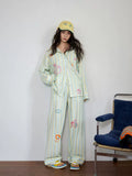 YUENEI Striped Dopamine Cardigan Pajamas