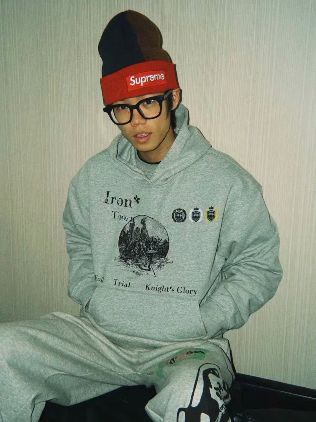 Ironthorn Full Moon Knight Print Short Wide Hooded Sweater
