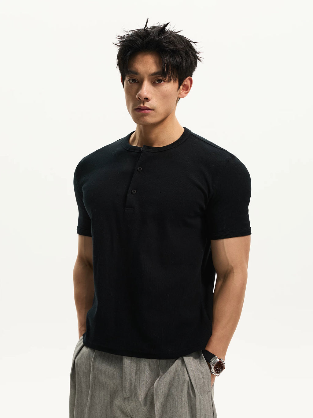 DAY NY Henry Collar Slim Fit Versatile Tee