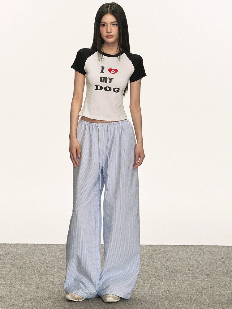 Anna Aneae Drawstring Wide Leg Straight Loose Versatile Floor Pants