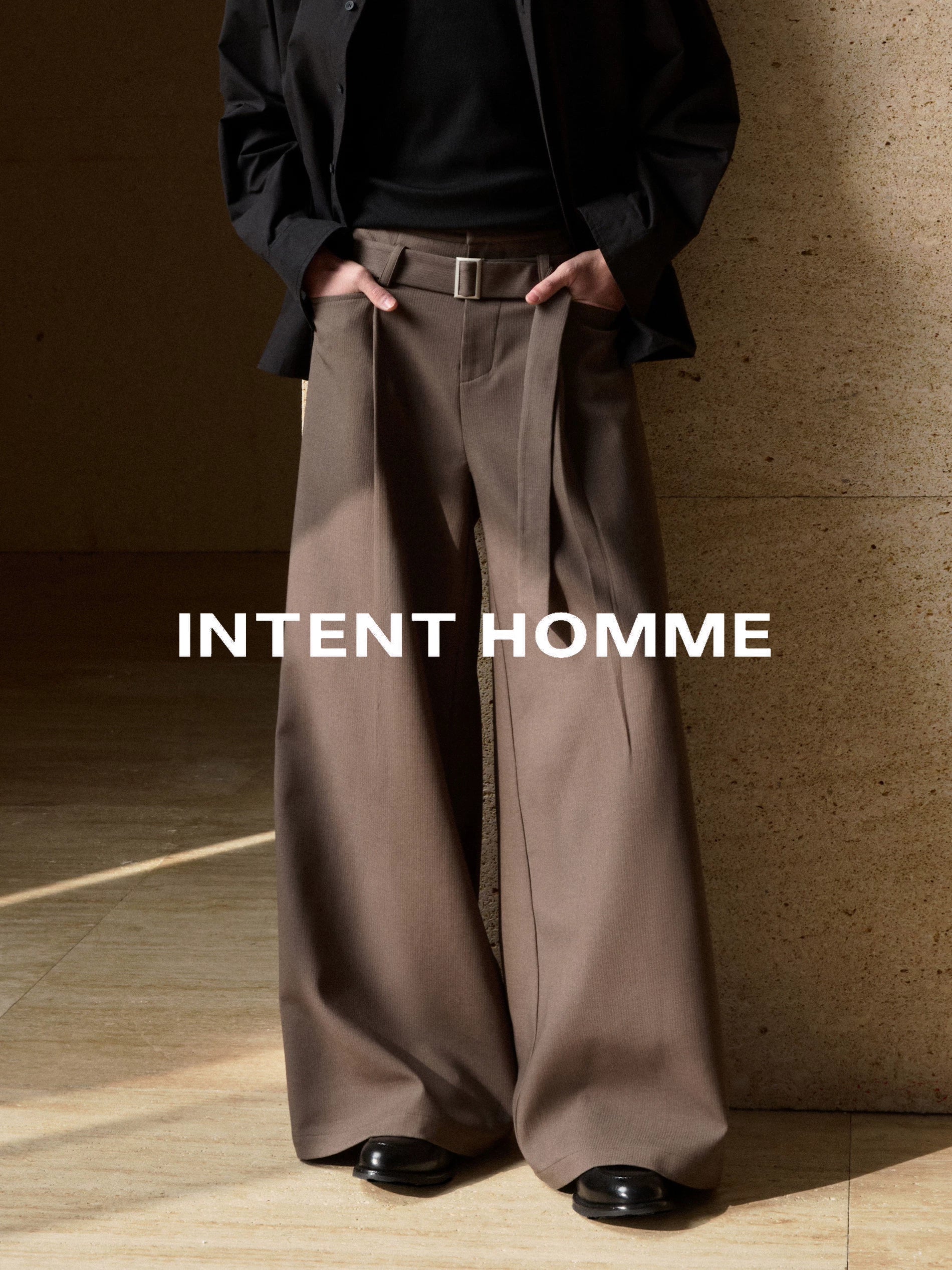 INTENT Dark Striped Straight Casual Trousers