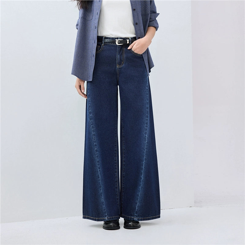 Giordano Side Bone Forward Pants High Waist Wide Leg Jeans