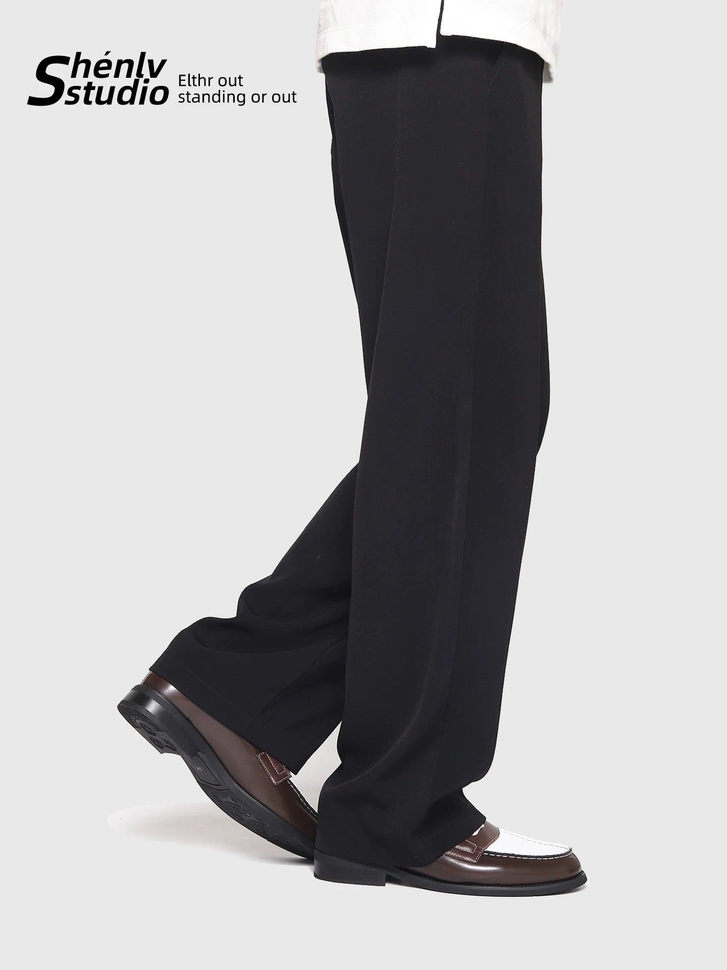 SHENLV STUDIO Open Line Contrasting Color One-pedal Leather Shoes