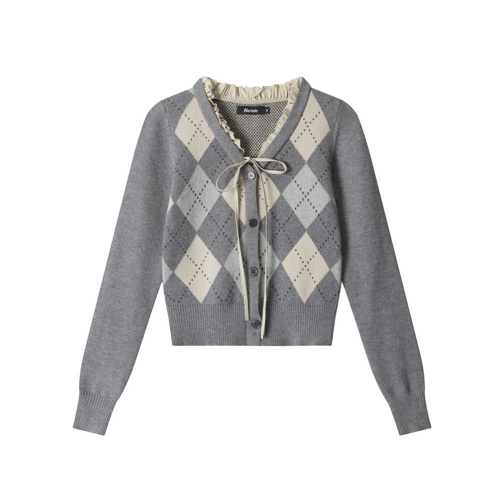 Nariele Rhombus Short Cardigan V-neck Sweater