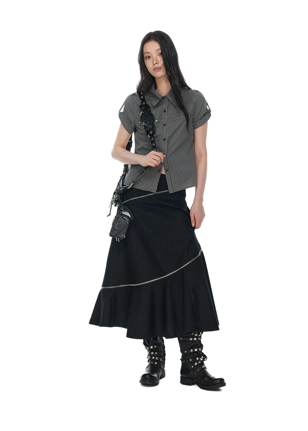 JIKOO Irregular A-word Thin Mid-length Skirt