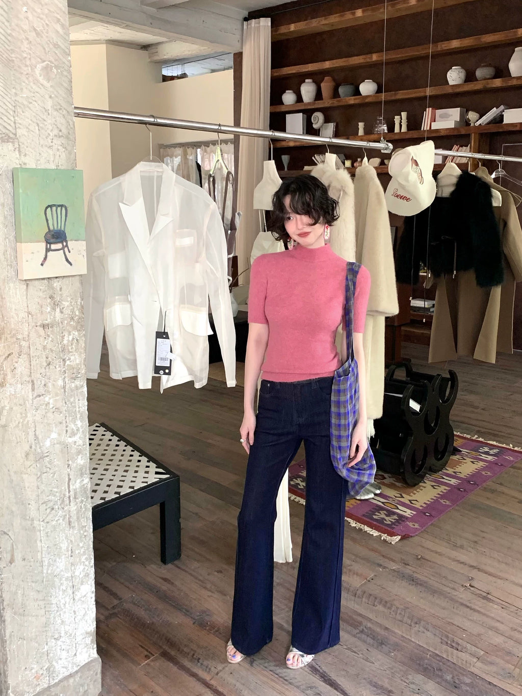 KELIFAN Vintage Semi-turtleneck Slim Knit Tee