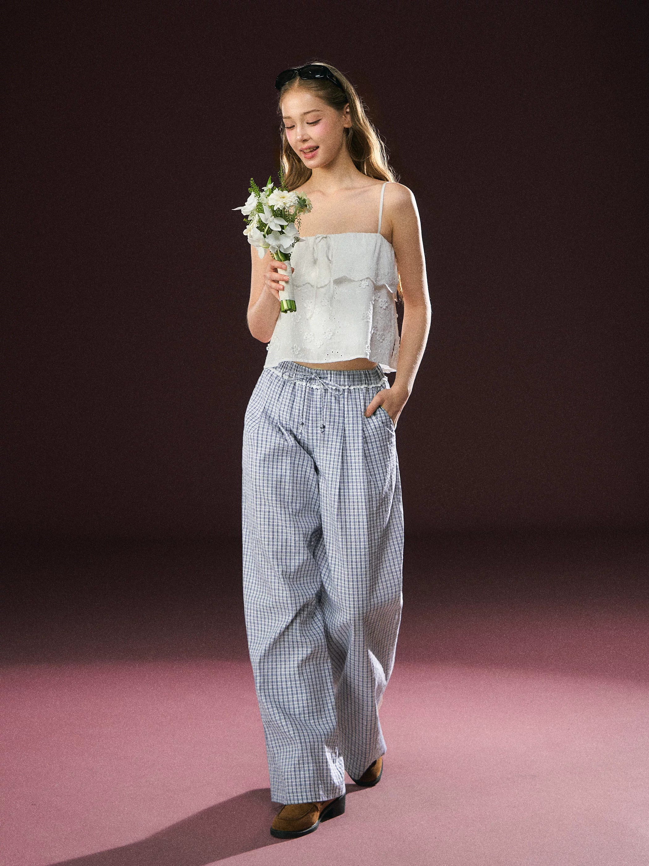Ariseism Plaid Wide Leg Versatile Casual Pants