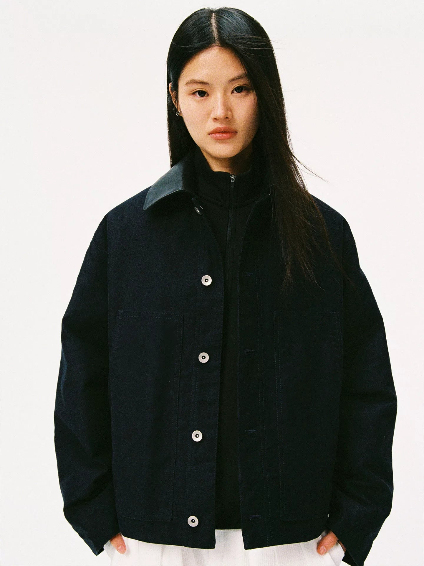 No Logo Cowhide Collar Warm Cotton-padded Jacket