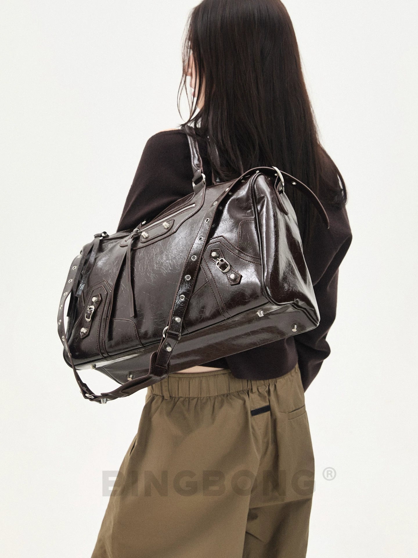 BINGBONG Retro Glossy Large Capacity Messenger Bag