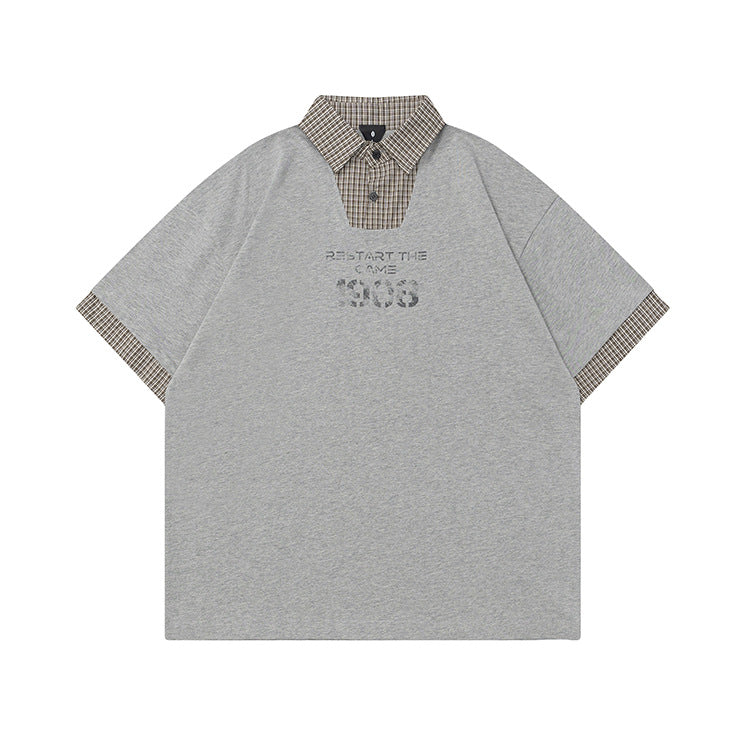 OVDY Retro Loose Contrasting Color Lapel Polo Shirt