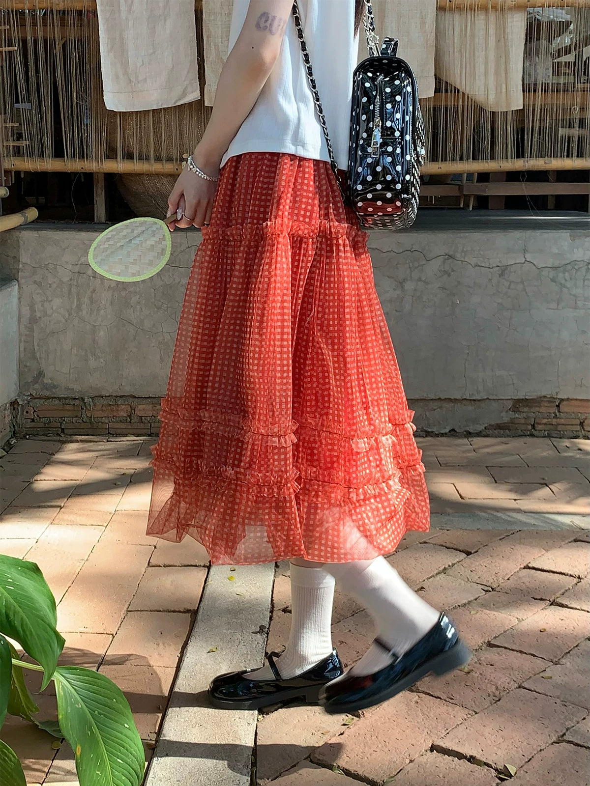 MUCHA Plaid Mesh Skirt
