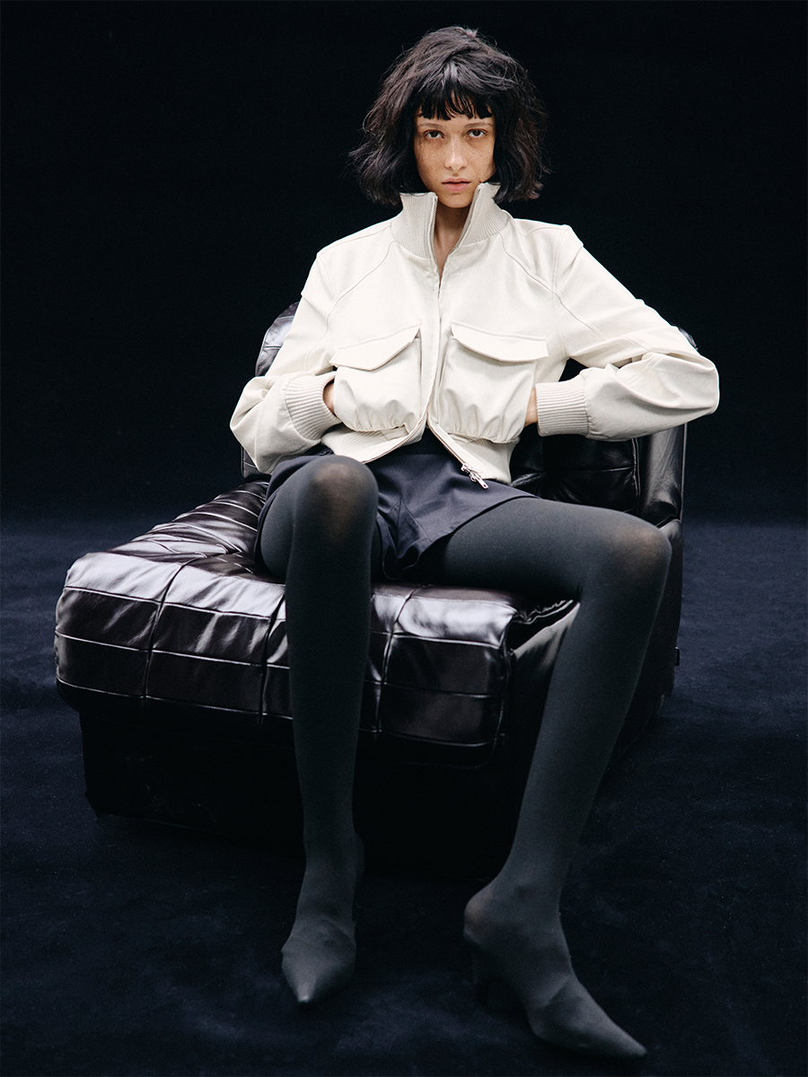 JCAESAR WOMEN Pleated Short Leather Jacket