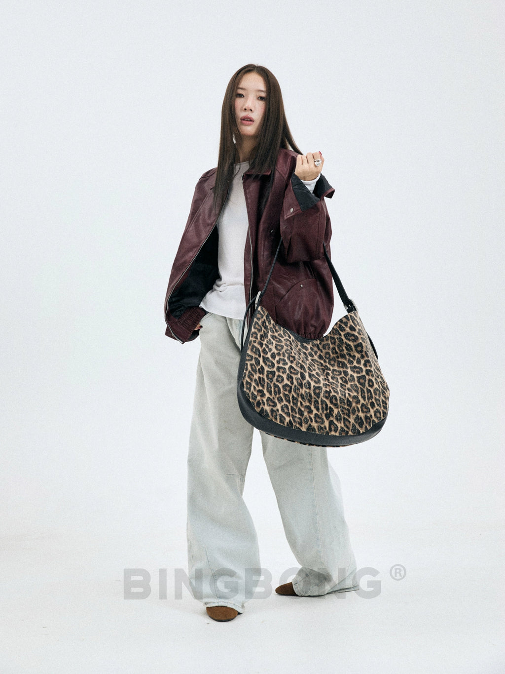 BINGBONG Leopard Print Large-capacity Color Matching Messenger Tote Bag