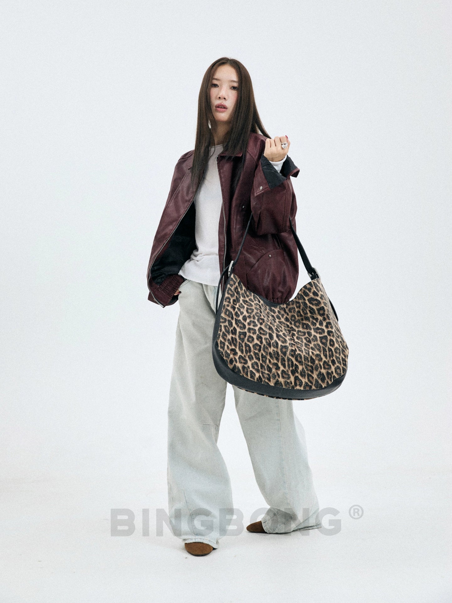 BINGBONG Leopard Print Large-capacity Color Matching Messenger Tote Bag