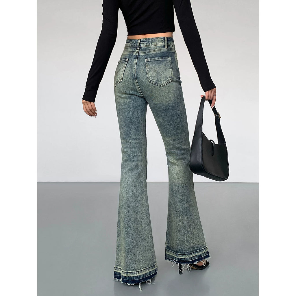 Ousph High Waist Raw Edge Bootcut Jeans