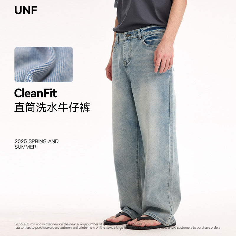 UNF medieval classic versatile CleanFit washed old straight jeans