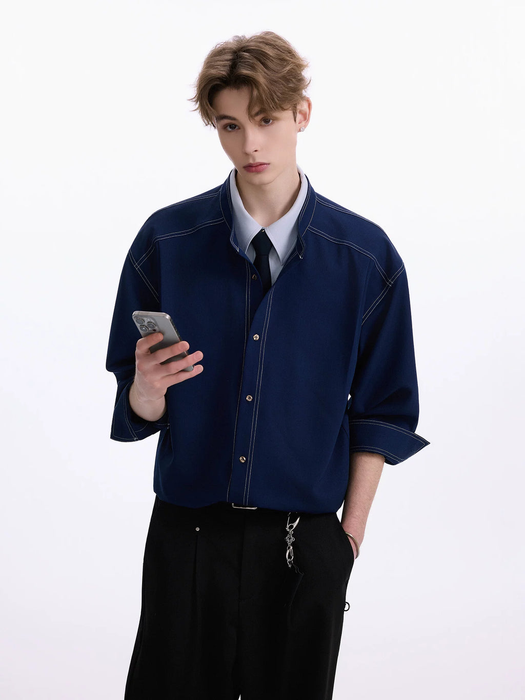 CHOR Loose Lapel Casual Fake Two-piece Shirt