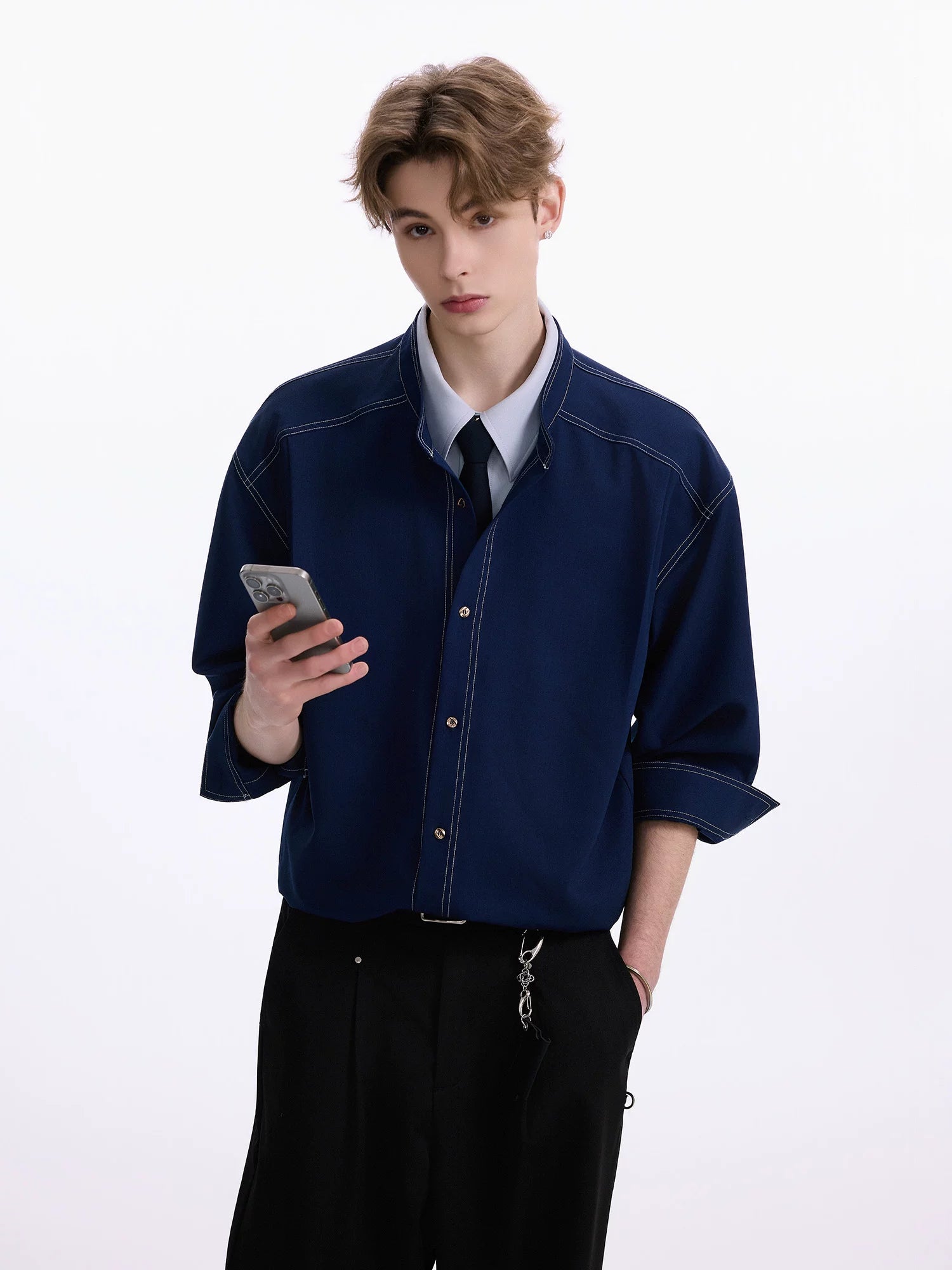 CHOR Loose Lapel Casual Fake Two-piece Shirt