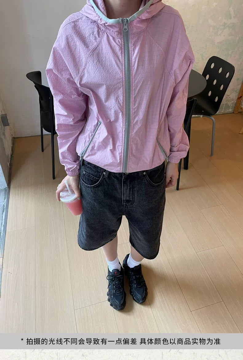MMBBT Plaid Hooded Drawstring Short Jacket