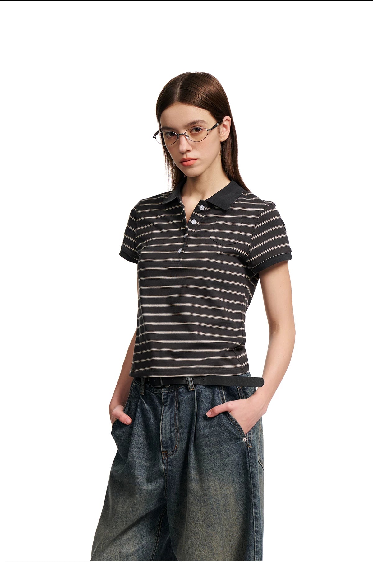 Loopsoon Vintage Striped Pocket Versatile Polo Tee