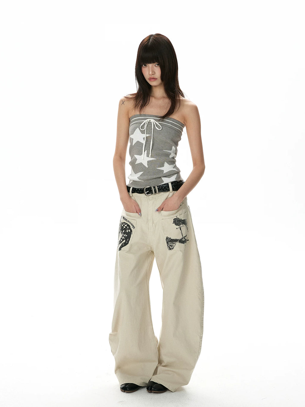 A PUEE Vintage Star Print Knitted Tube Top