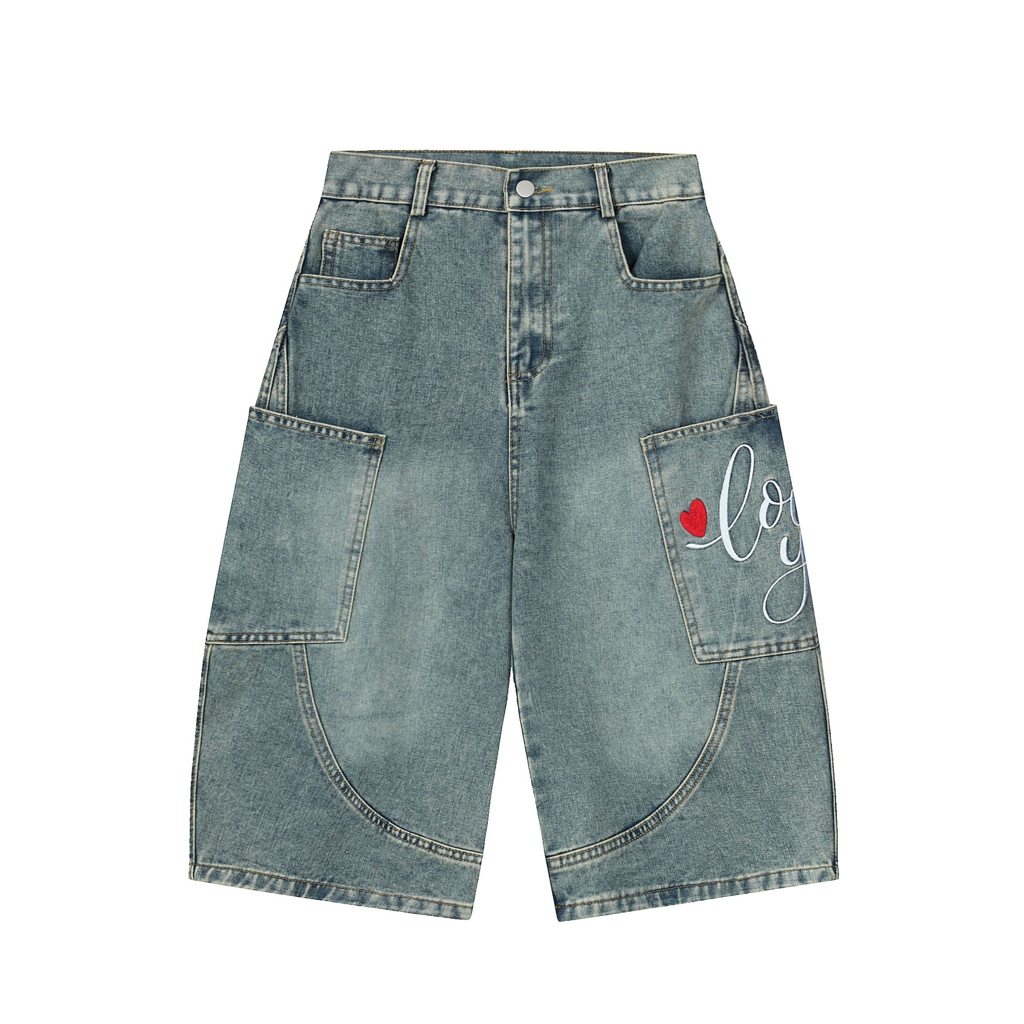 BLACKLISTS Vintage Love Embroidered Scimitar Denim Shorts