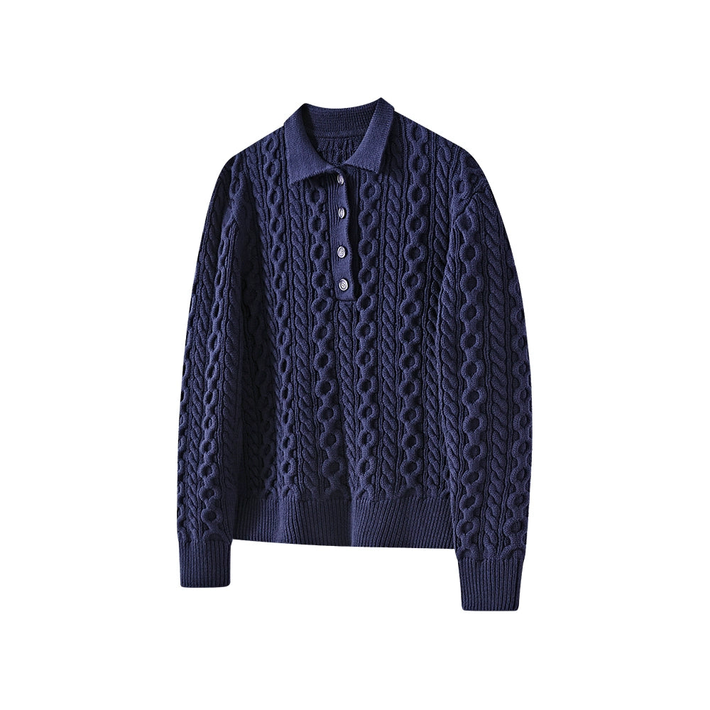 KREATE Twist Lapel Three-dimensional Twisted Polo Sweater