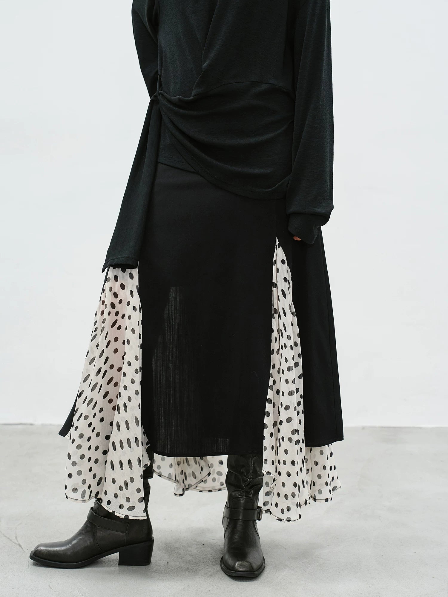 EIGHTHMONTH Splicing Polka Dot Mesh Skirt