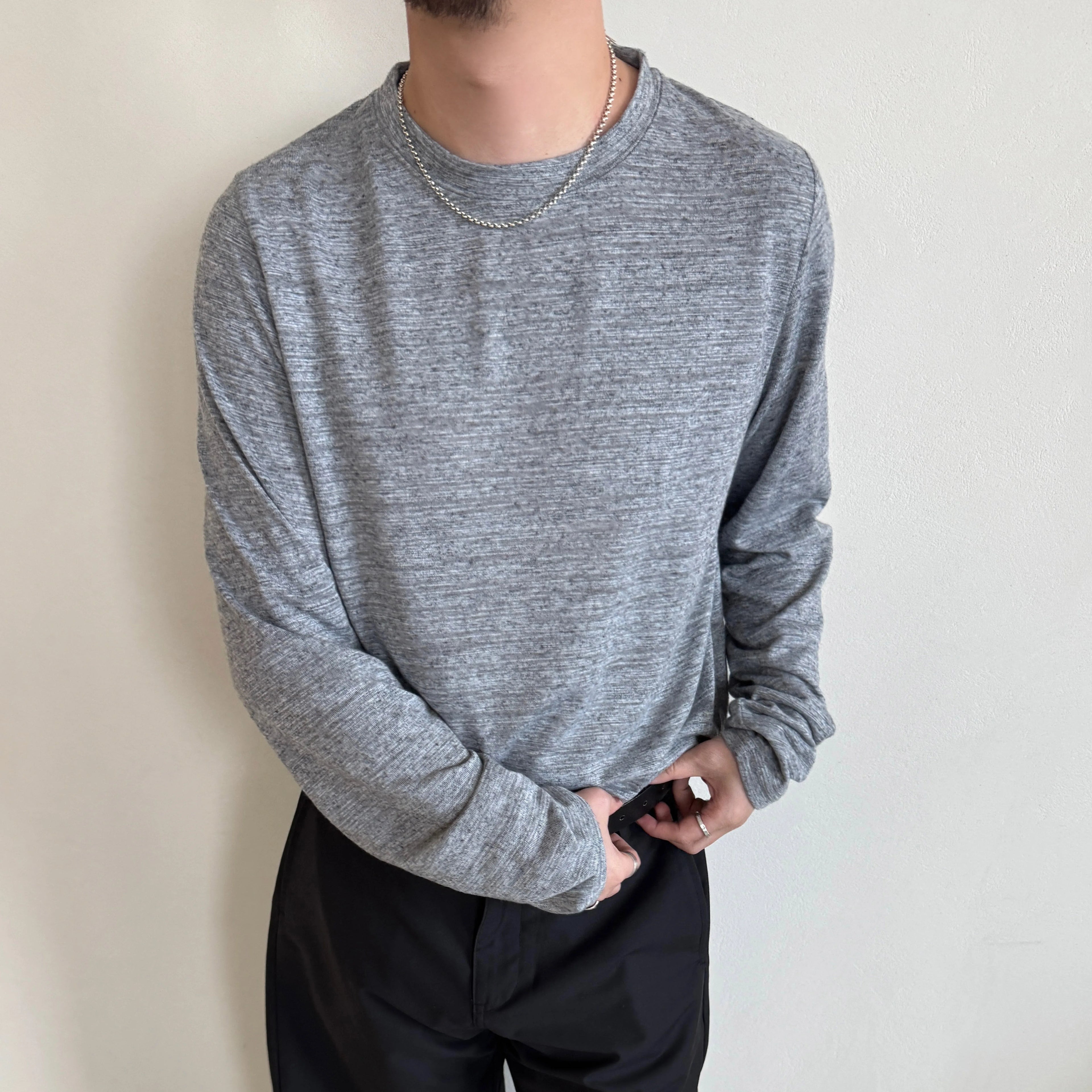 Anniehall Linen Blended Yarn Texture Long Sleeve