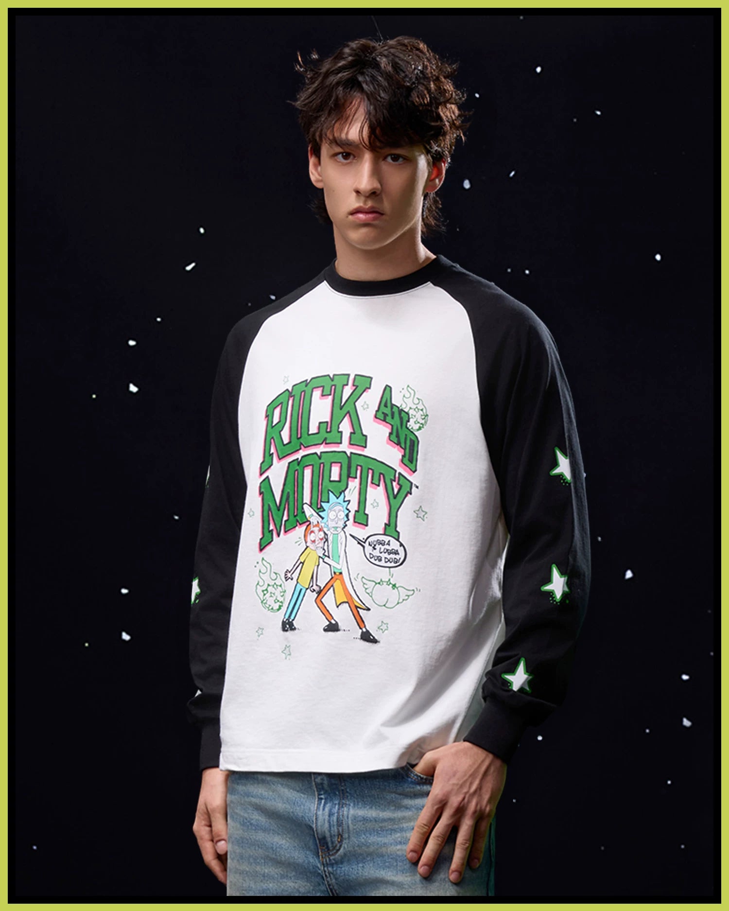 WHOOSIS Shoulder Sleeve Star Print Long Sleeve