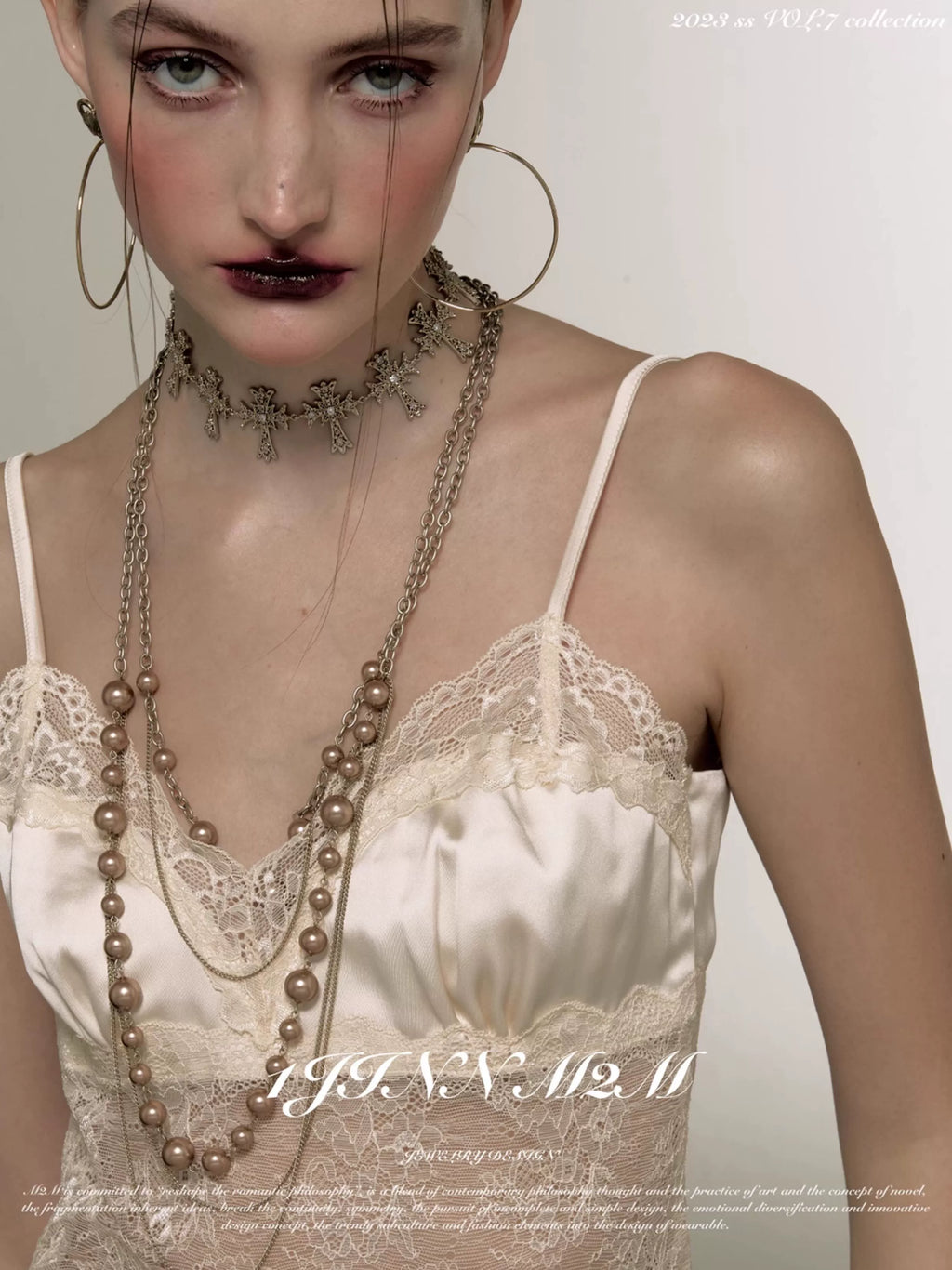 1JINN Retro Heavy Industry Full of Glittering Diamond Temperament Pearl Neck Chain