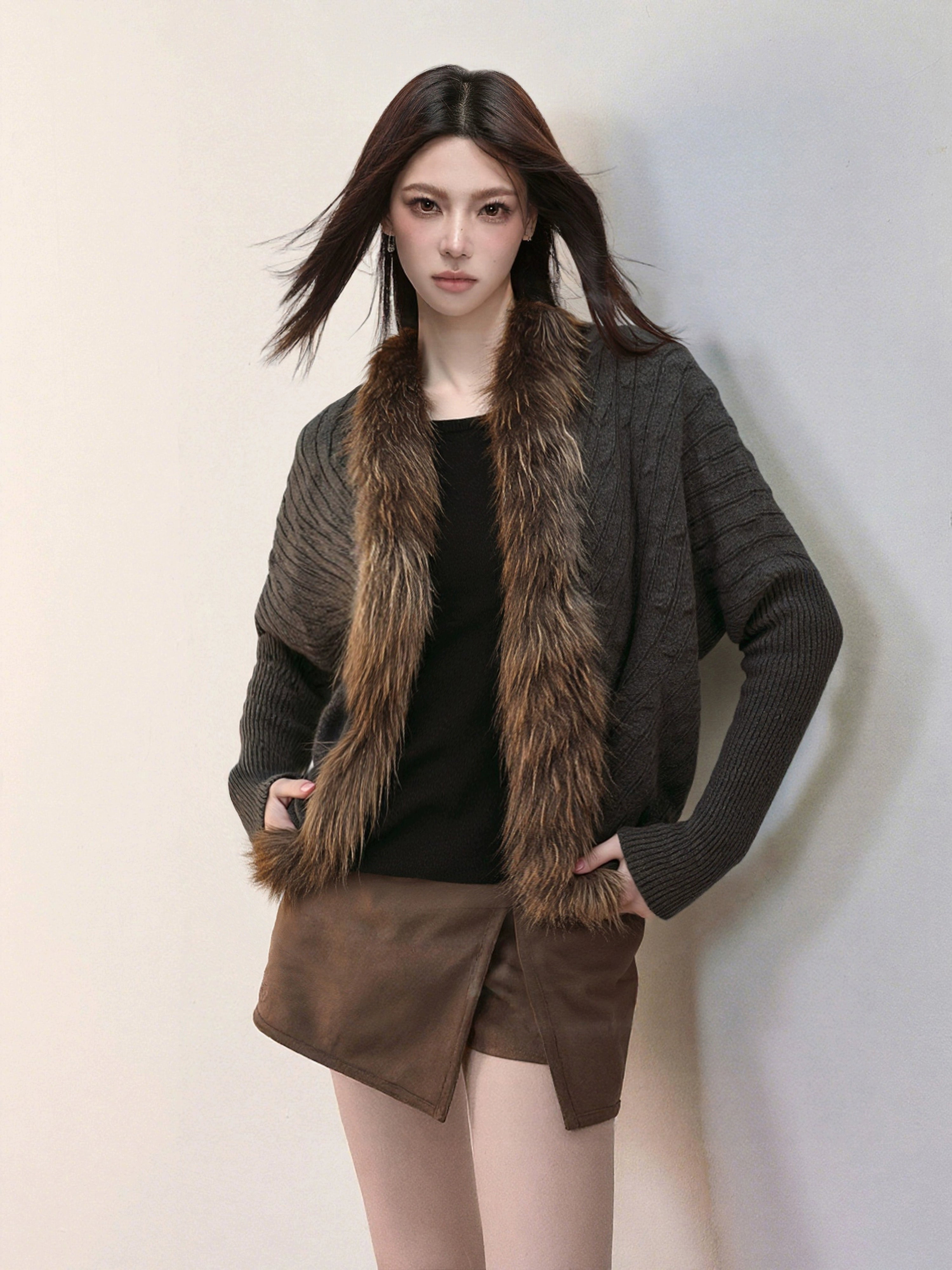 KDASE Mink-neck Knitted Cardigan