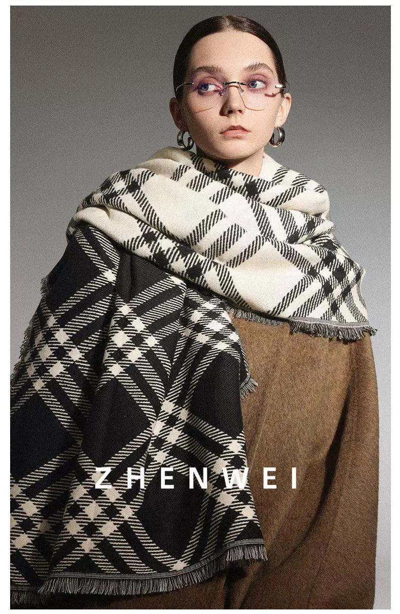 ZHENWEI Lengthened and Widened Shawl Plaid Striped Scarf
