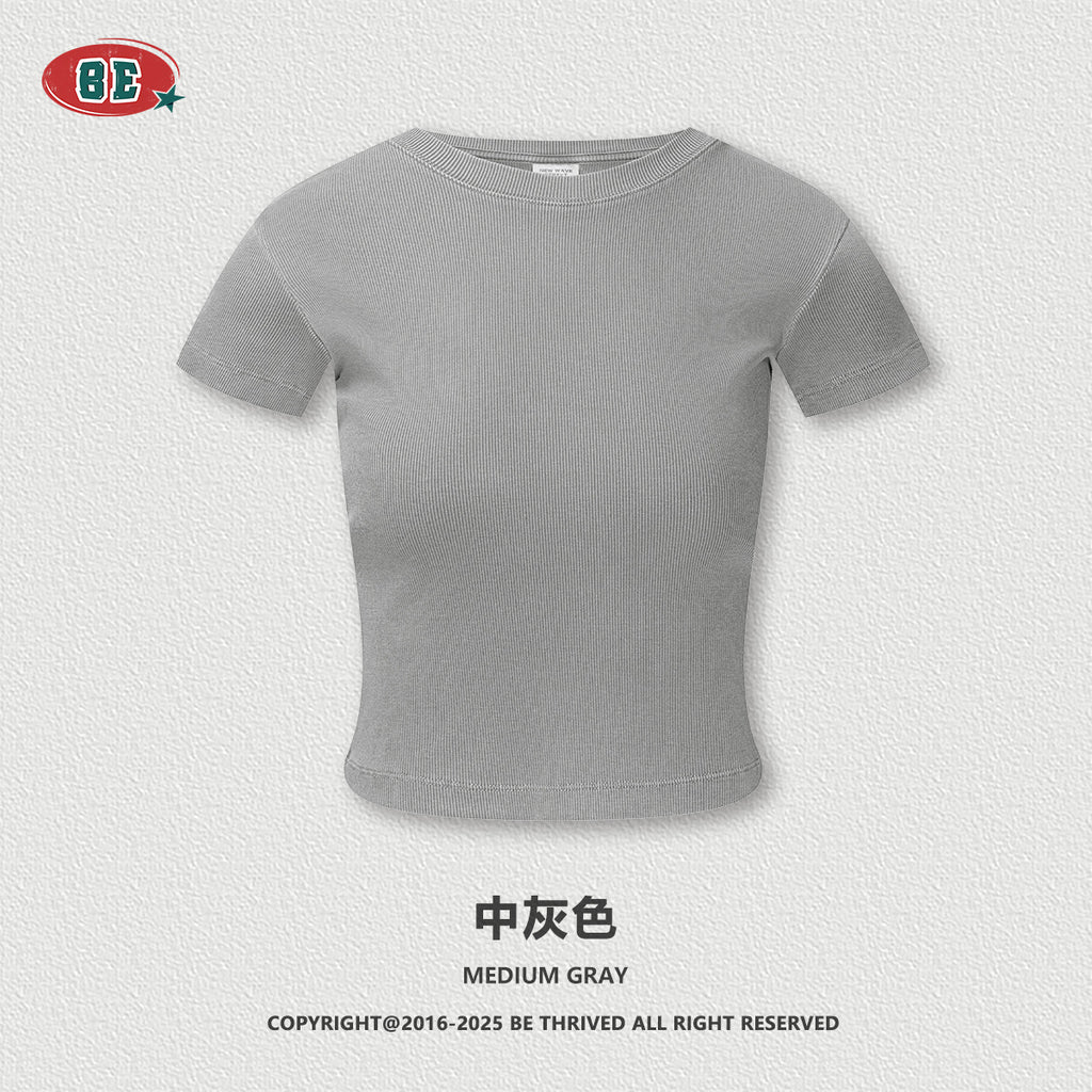 BE WOMEN'S Slim Fit Round Neck Bottoming Right Shoulder Tee